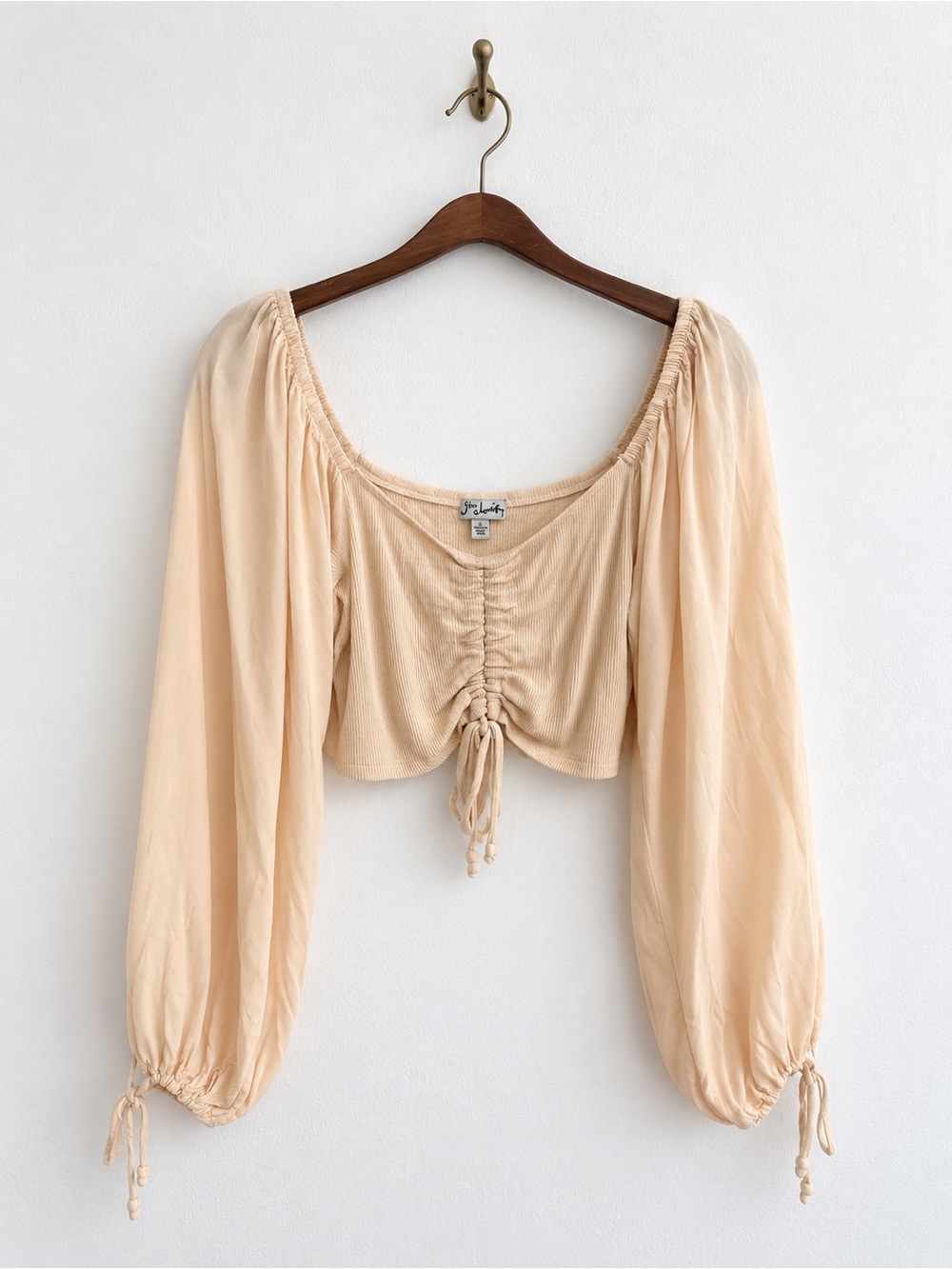 J for Justify Beige Ruched Peasant Crop Top